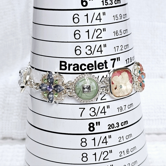 Napier Enamel and Crystal Station Bracelet with Toggle Clasp 7 1/4” - Picture 12 of 14